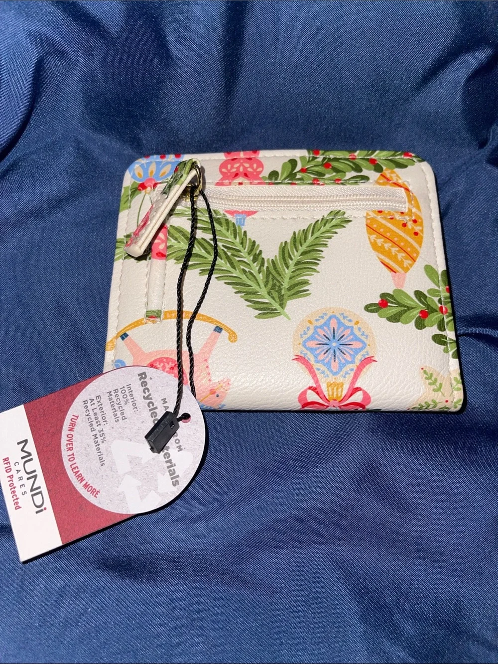 Mundi White Holiday Ornament & Greenery RFID Bi-Fold Wallet